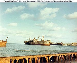 USS Inca (Gamage) aground at Okinawa.jpg
