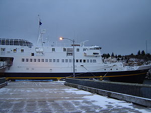 M/V Tustumena, docked at the Kodiak city port.