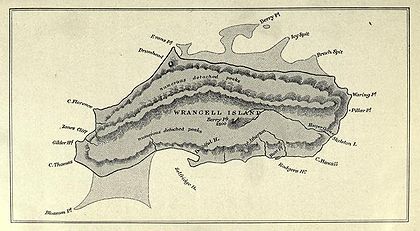  Hand-drawn map from which the island's fish-like shape is evident. Interior geographical features (mountains, rivers) are marked, together will all the named capes and deadlands around the shores.