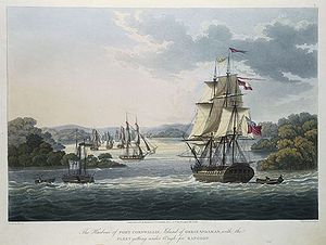The Harbour of Port Cornwallis, Island of Great Andaman with the Fleet getting under weigh for Rangoon