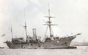 HMS Merlin at a buoy in grey wartime paint