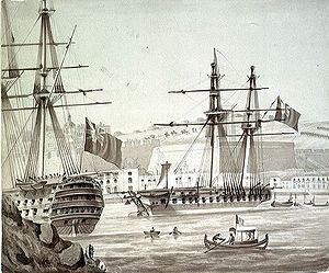HMS Barham at Malta on 25 September 1833.jpg