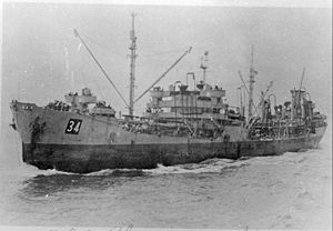 USS Chicopee (AO-34) underway in the Mediterranean Sea en route to Casablanca, Morocco, 2 June 1944