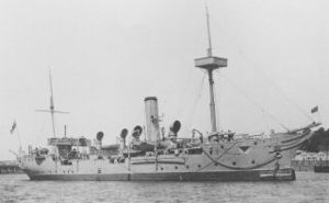 HMS Rinaldo c. 1908 with sailing rig removed