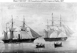 USS Susquehanna (left) alongside USS Congress (1841).