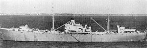 USS Mindanao (ARG-3) at anchor in November 1943, location unknown.