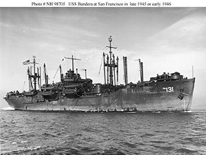 USS Bandera (APA-131) bringing troops home to San Francisco Bay
